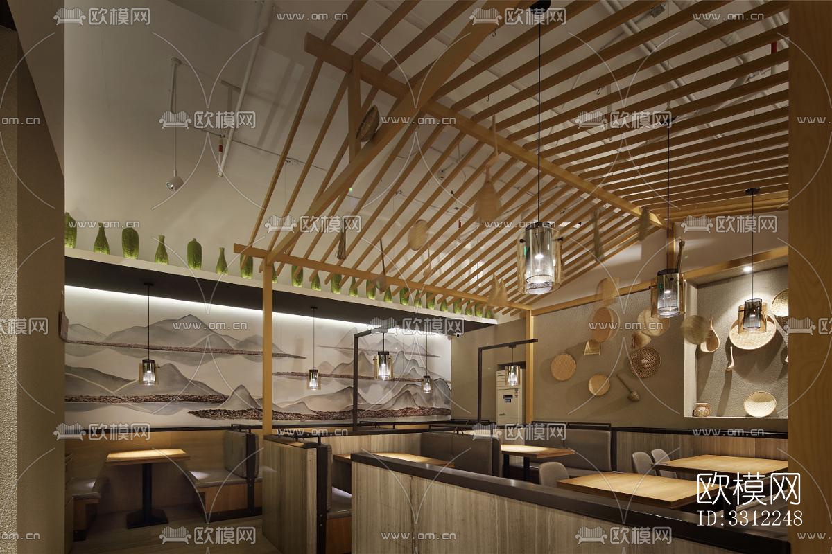 新中式中餐厅效果图下载（渲染图10）