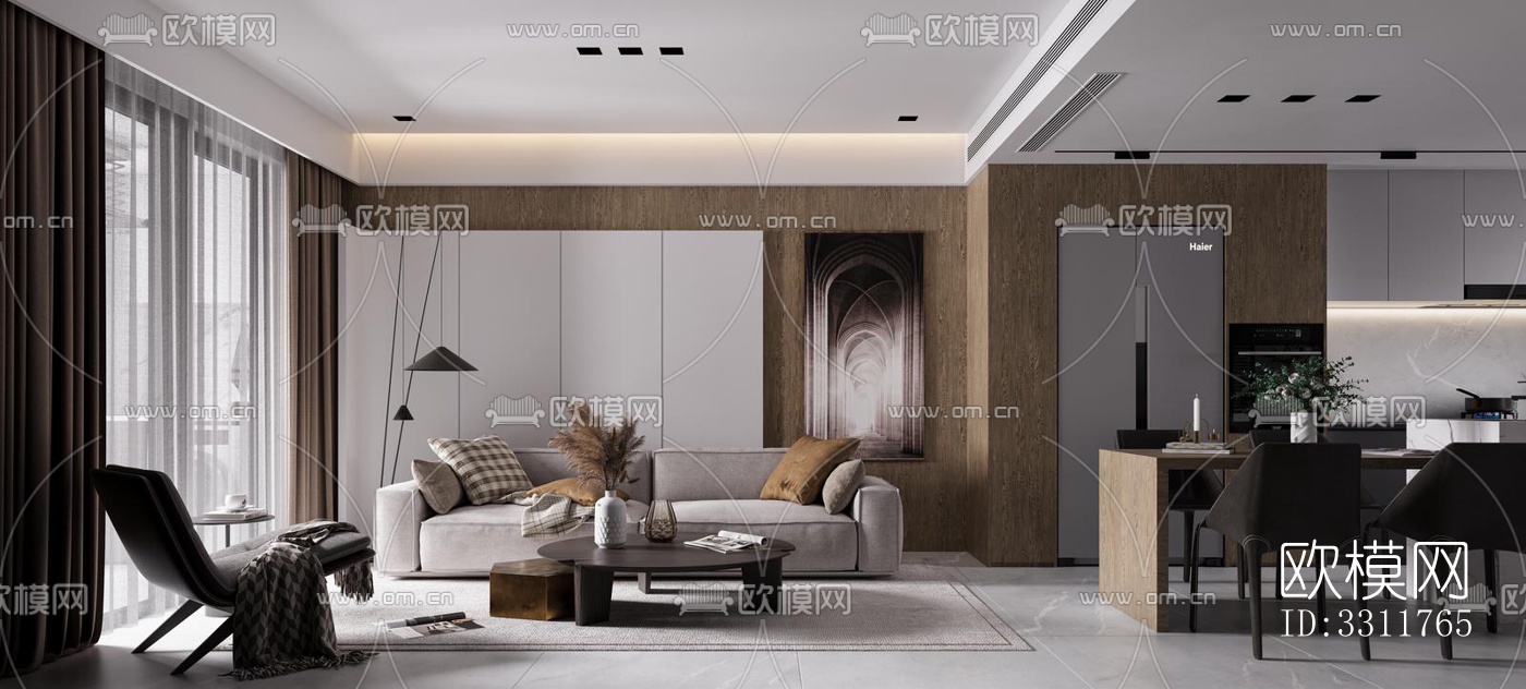 现代客餐厅效果图下载（渲染图1）