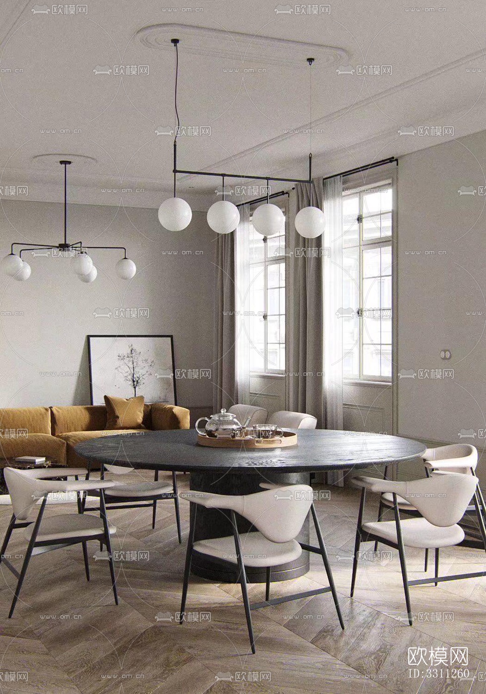 现代客餐厅效果图下载（渲染图2）