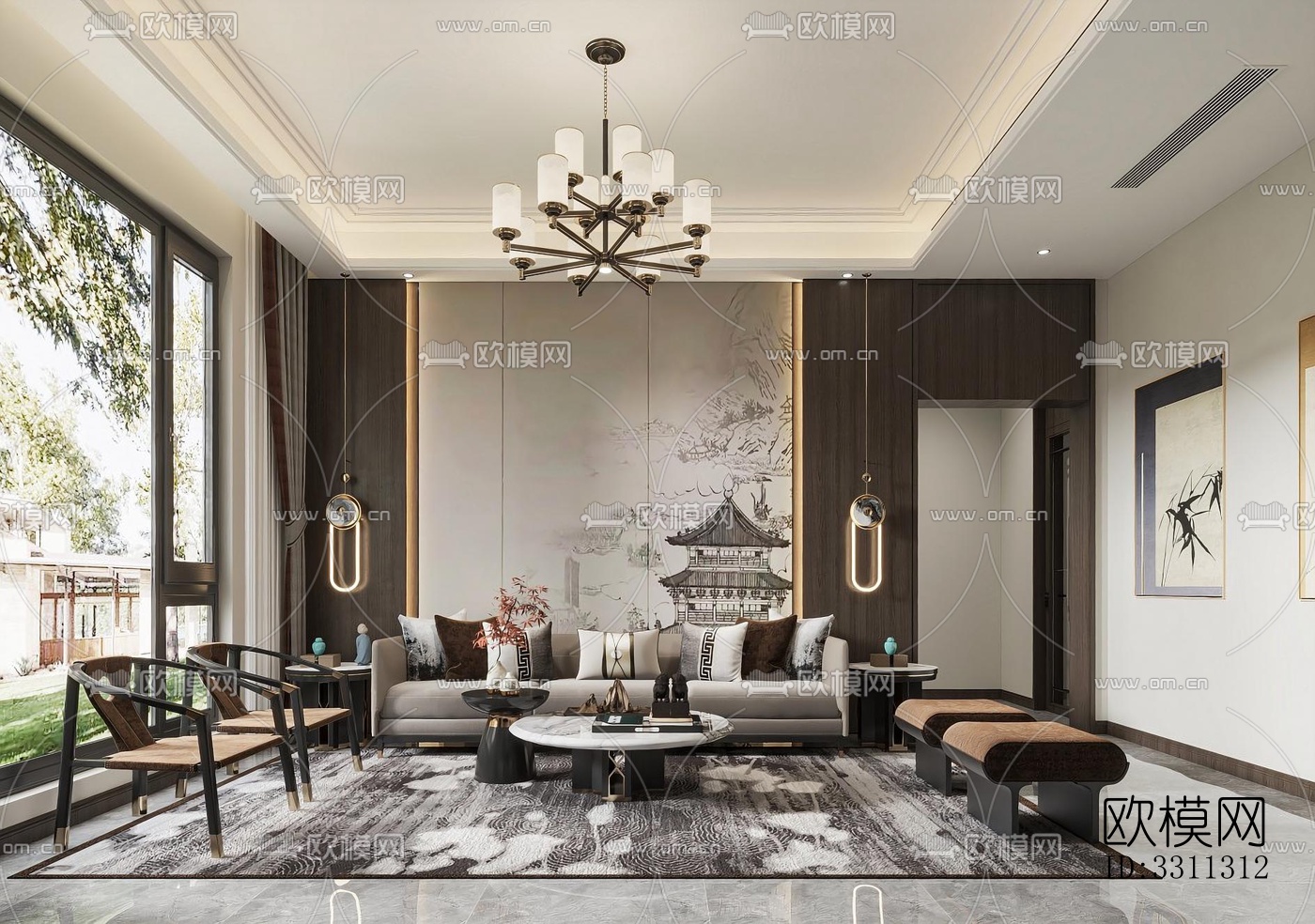 现代客餐厅效果图下载（渲染图2）