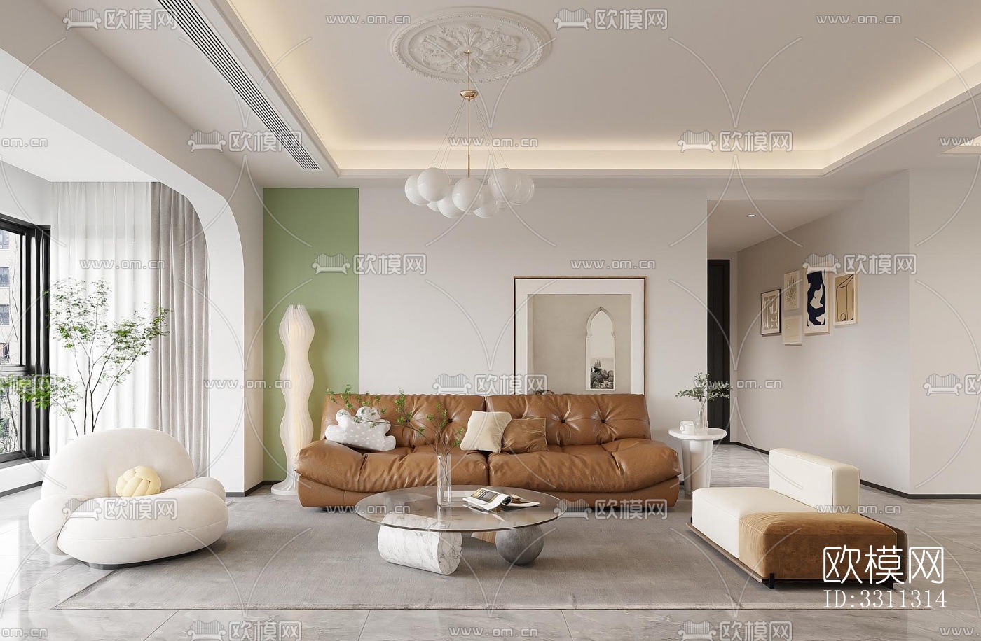 现代客餐厅效果图下载（渲染图1）