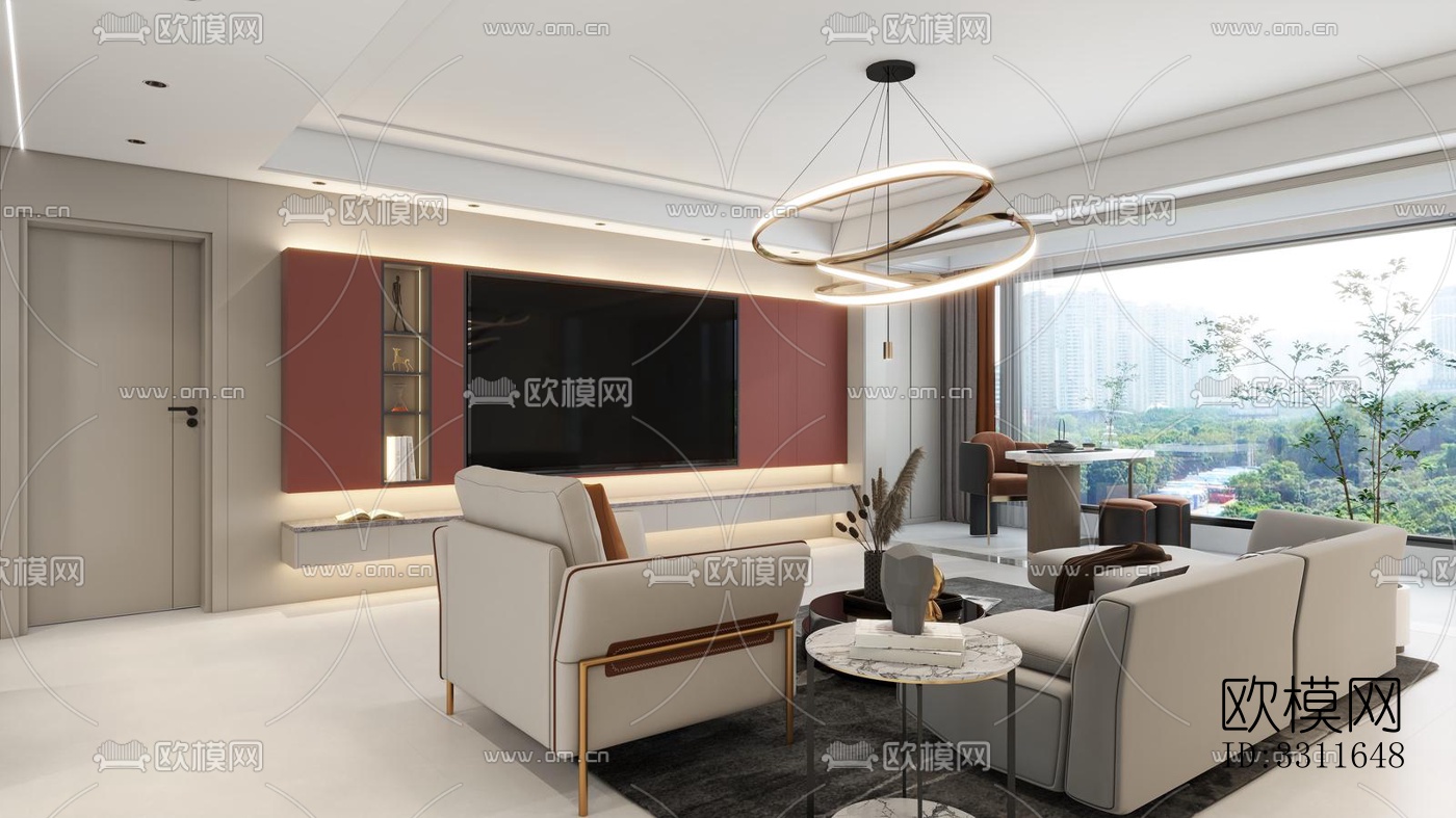 现代客餐厅效果图下载（渲染图4）