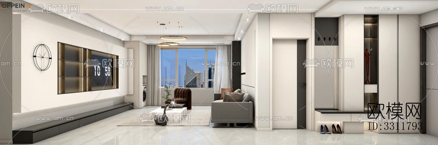 现代客餐厅效果图下载（渲染图1）