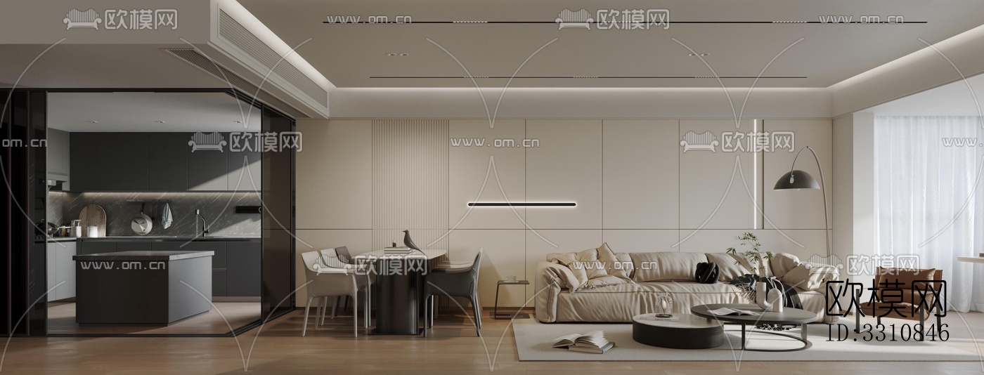 现代客餐厅效果图下载（渲染图2）