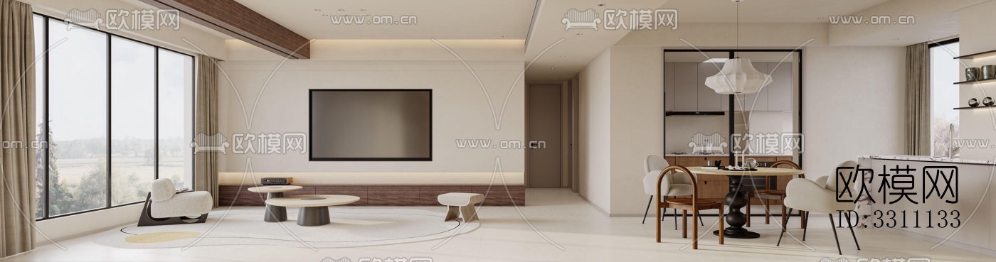 现代客餐厅效果图下载（渲染图4）