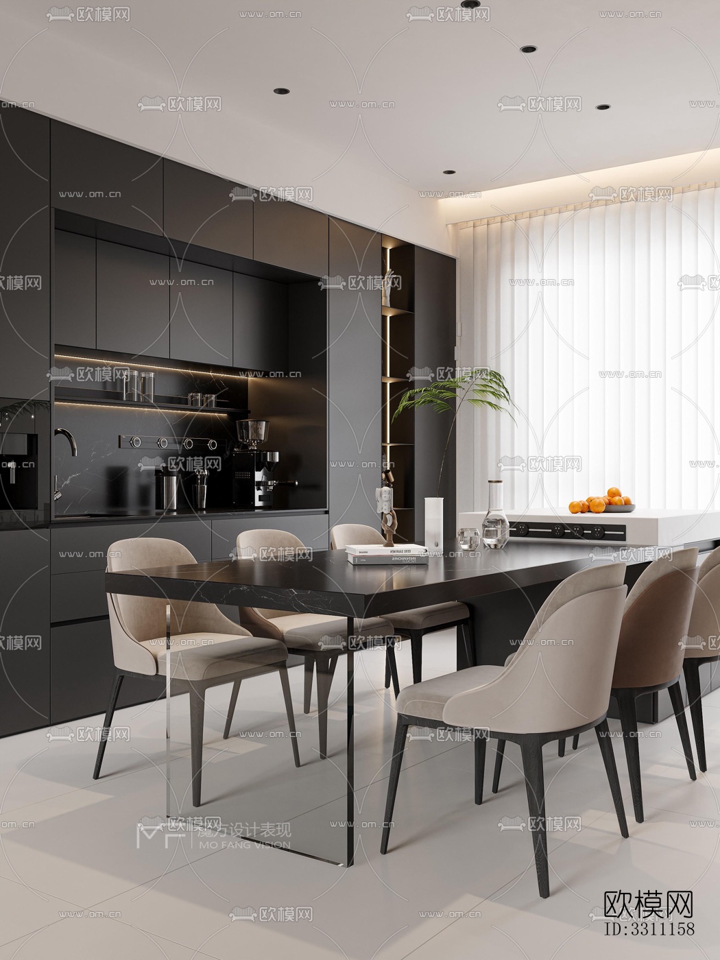 现代客餐厅效果图下载（渲染图3）