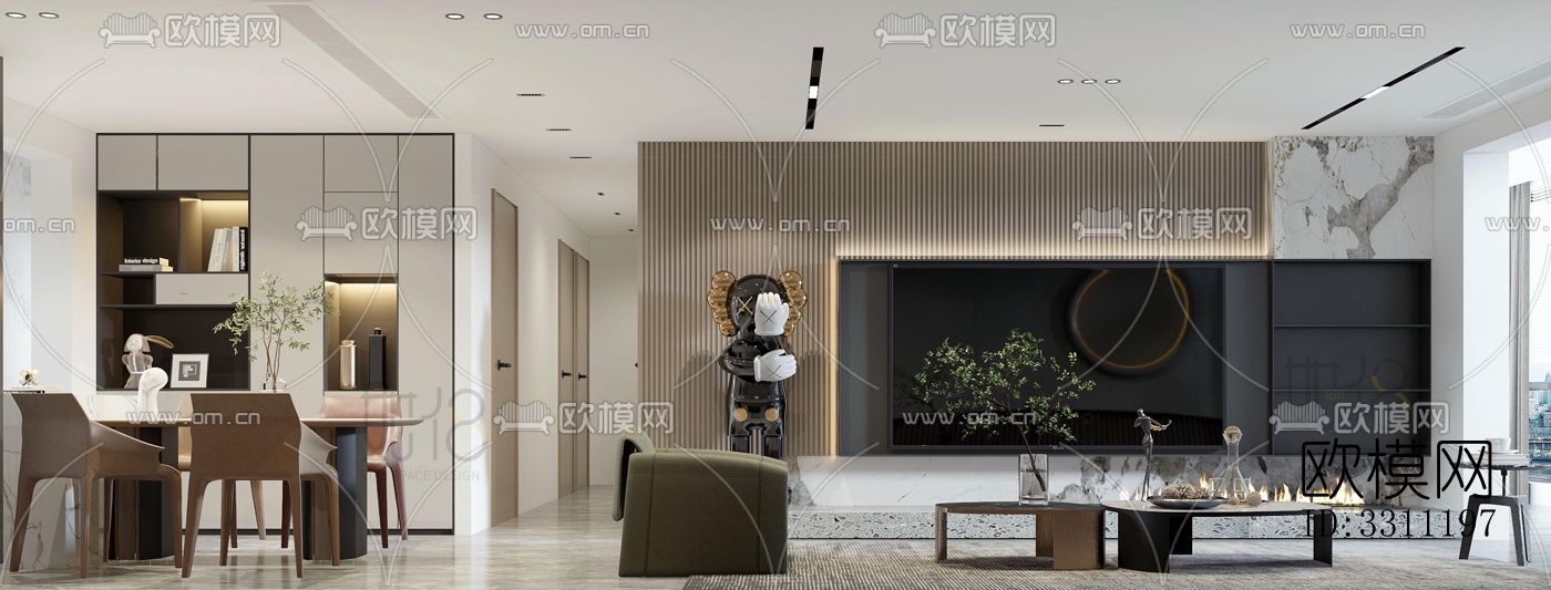 现代客餐厅效果图下载（渲染图3）