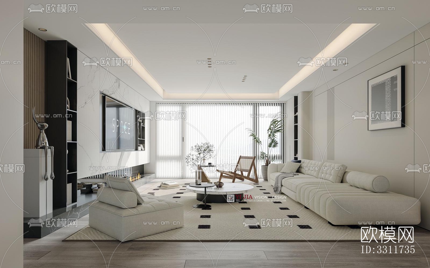 现代客餐厅效果图下载（渲染图3）