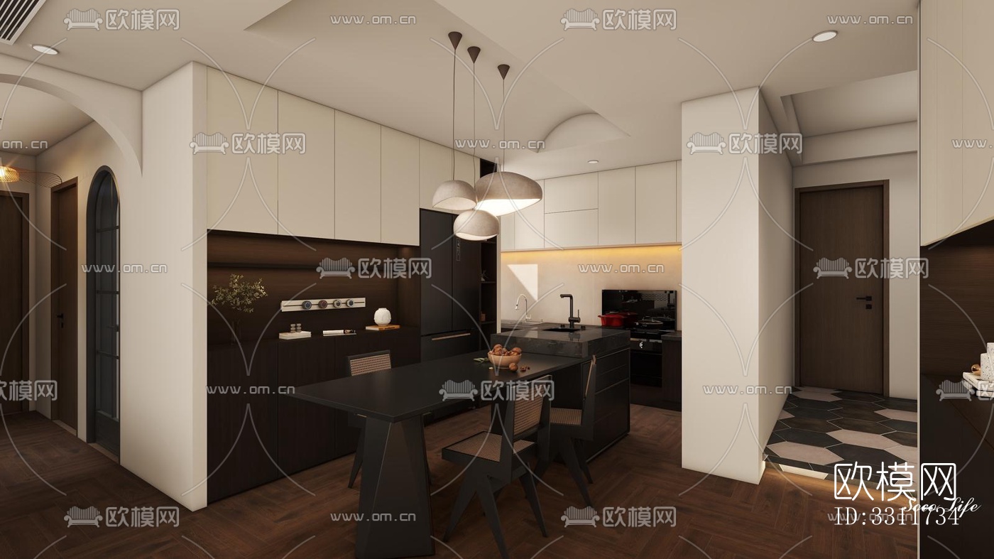 现代客餐厅效果图下载（渲染图7）