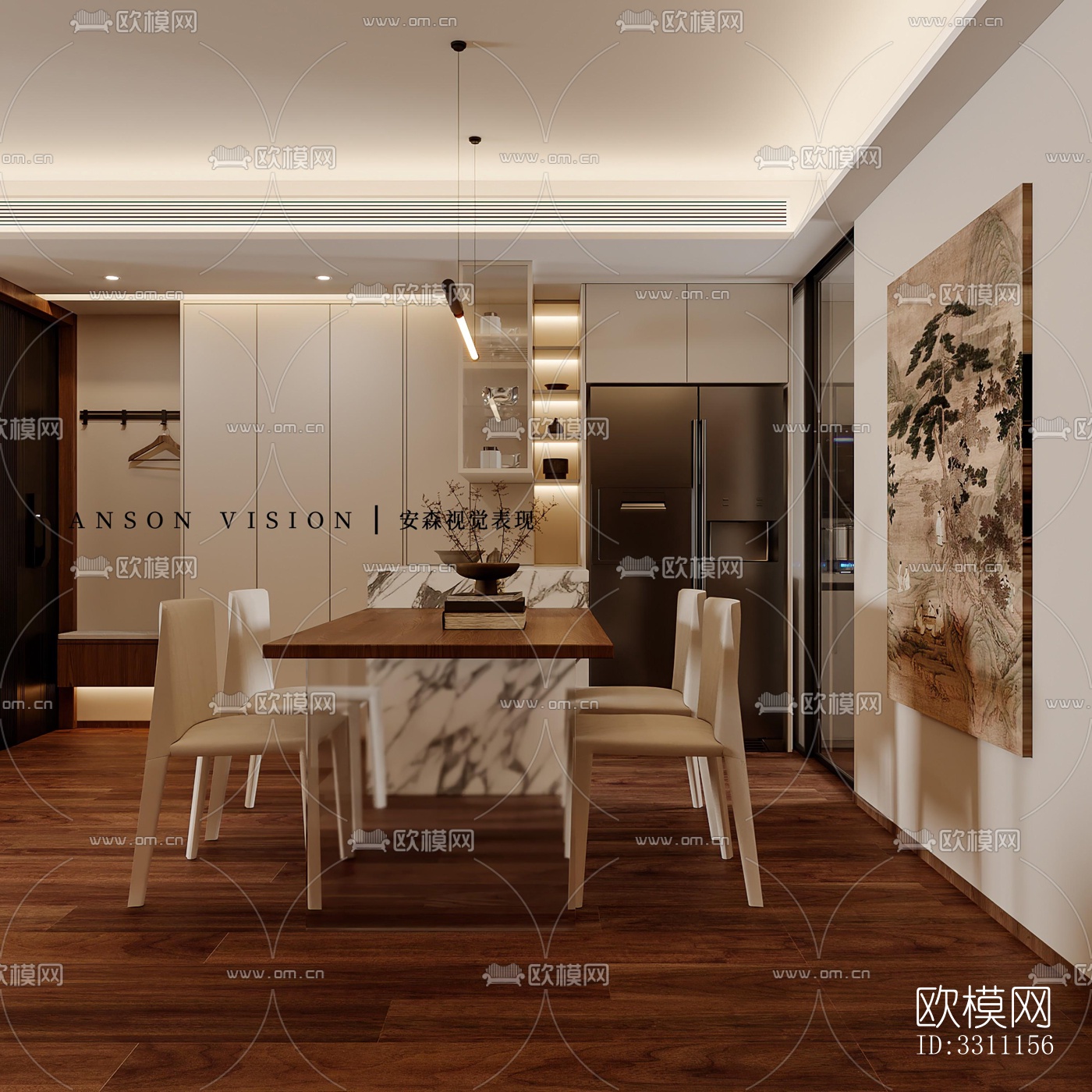 现代客餐厅效果图下载（渲染图5）
