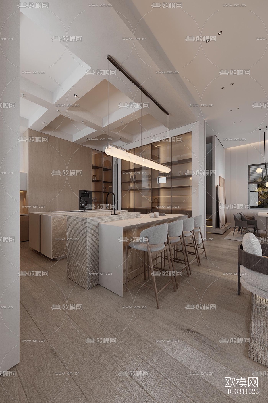 现代客餐厅效果图下载（渲染图5）