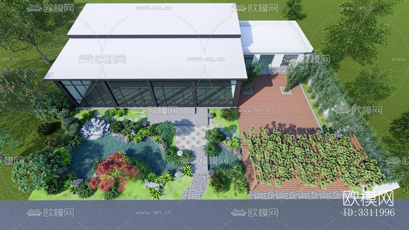 日式阳台花园效果图下载（渲染图1）