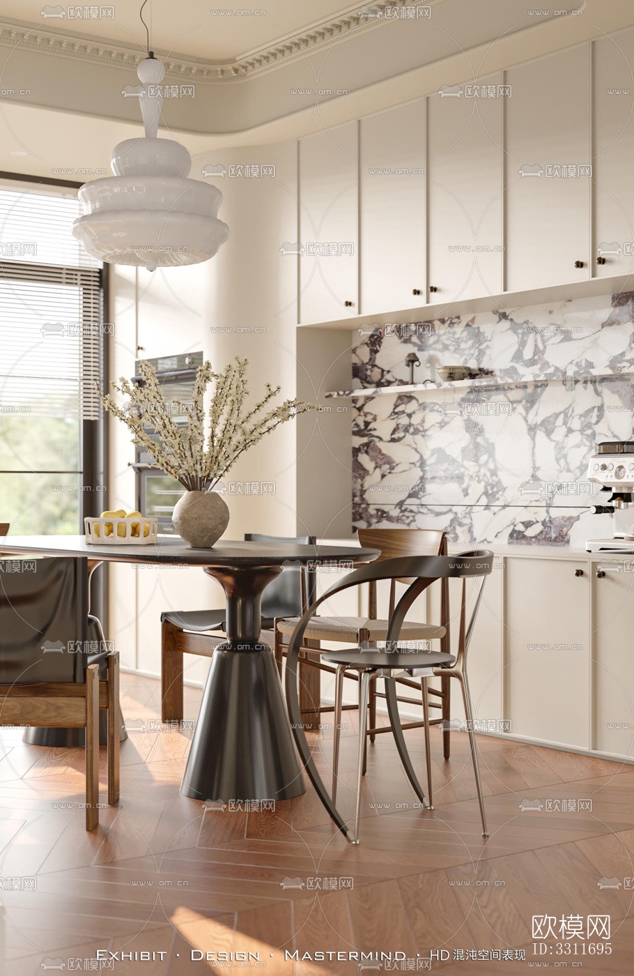 现代客餐厅效果图下载（渲染图1）