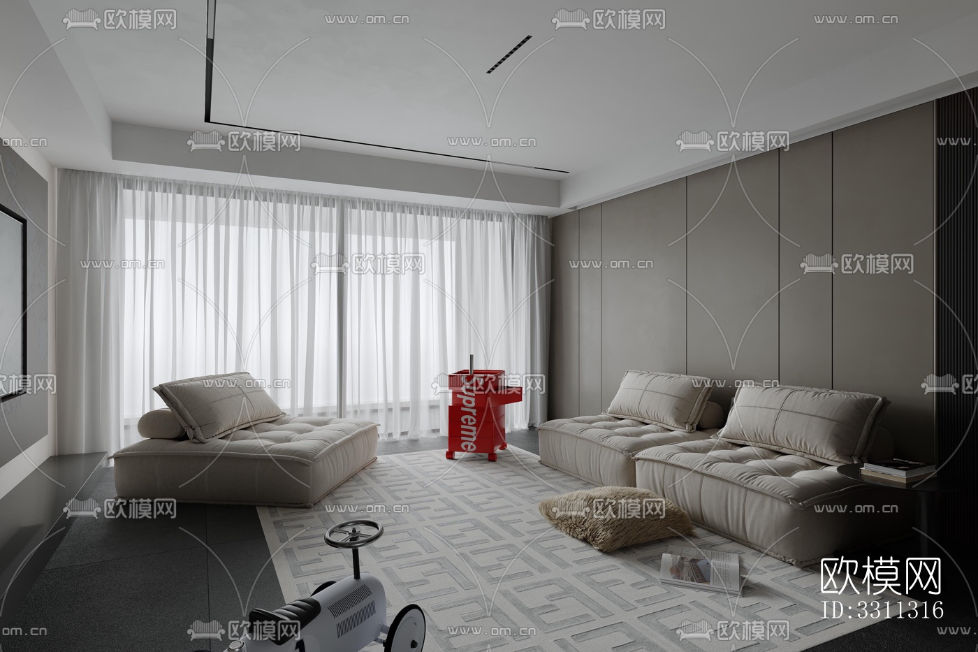 现代客餐厅效果图下载（渲染图1）