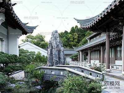 中式阳台花园效果图下载（渲染图3）