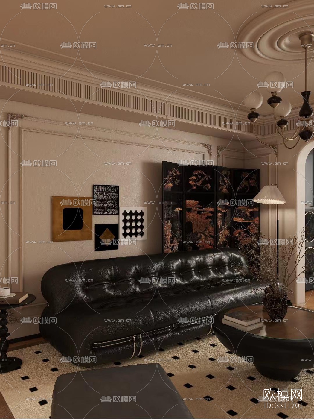 现代客餐厅效果图下载（渲染图1）