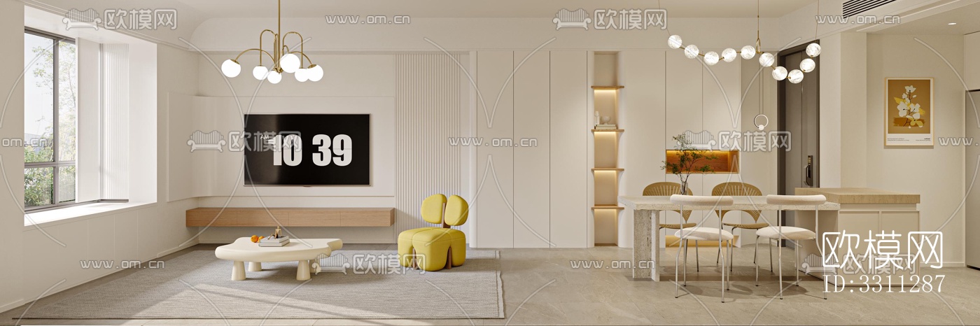 现代客餐厅效果图下载（渲染图4）