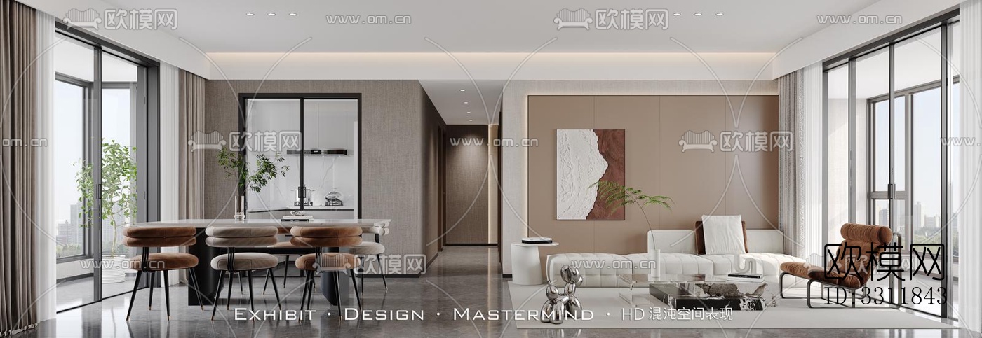 现代客餐厅效果图下载（渲染图6）