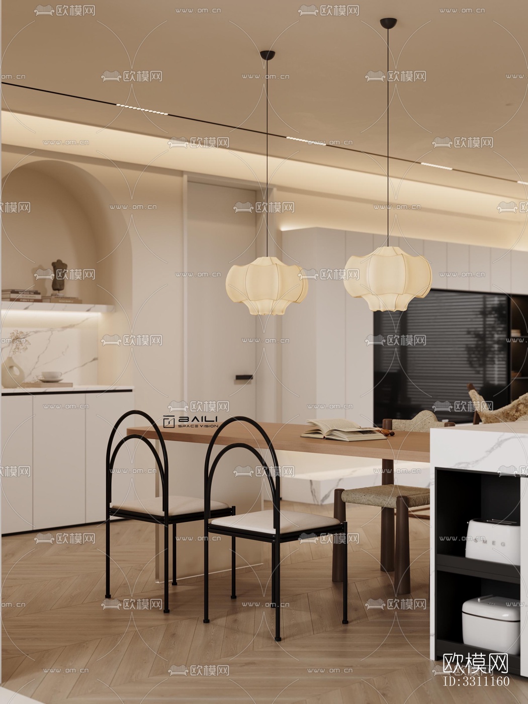 现代客餐厅效果图下载（渲染图7）