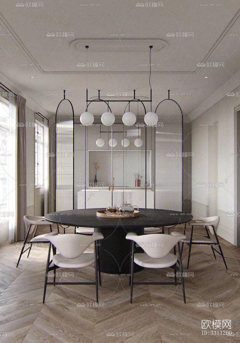 现代客餐厅效果图下载（渲染图1）