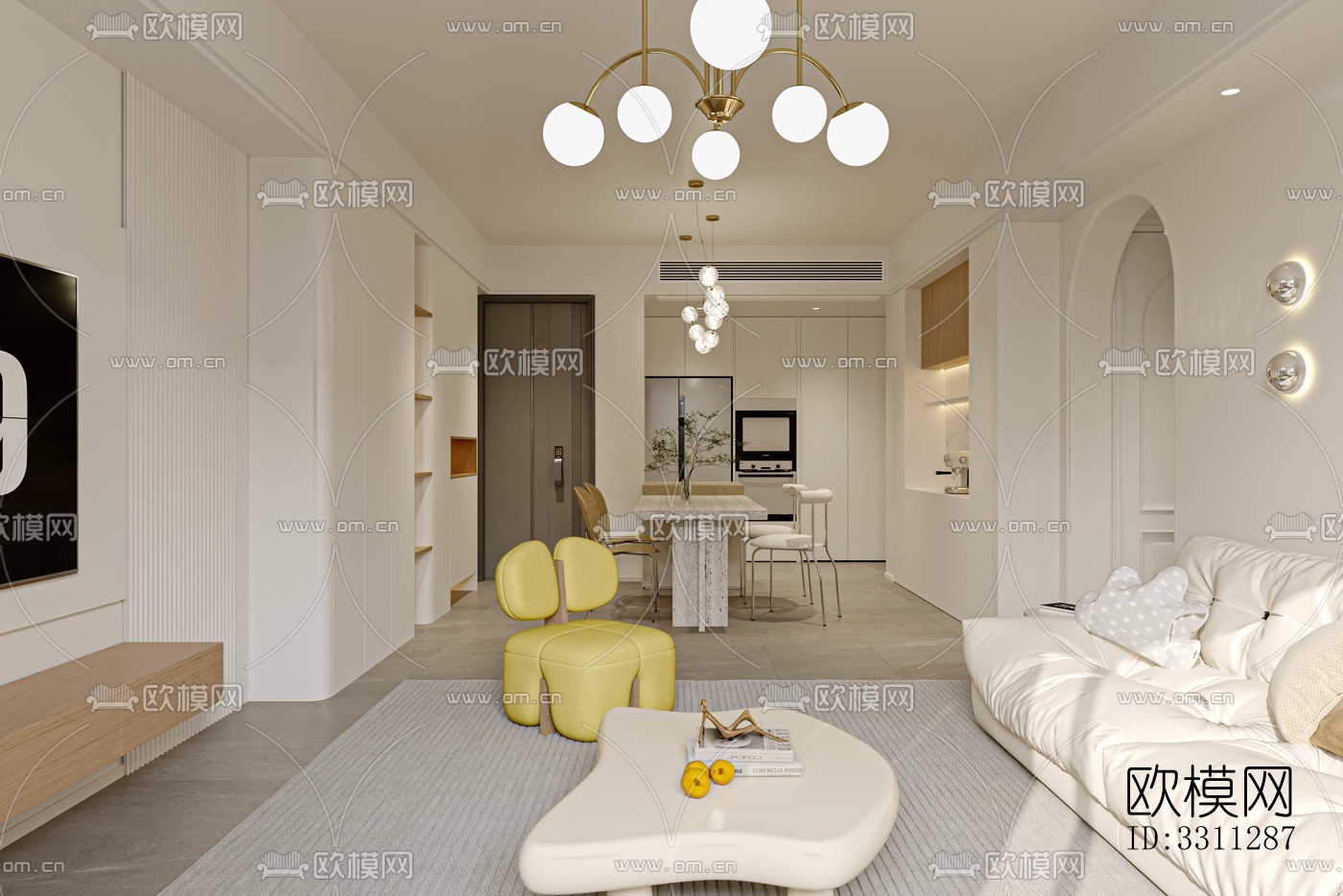 现代客餐厅效果图下载（渲染图5）