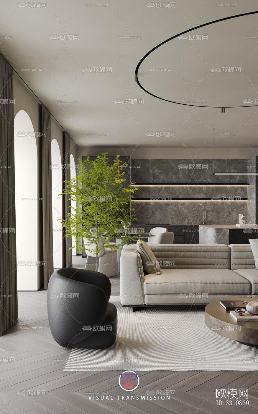 现代客餐厅效果图下载（渲染图7）