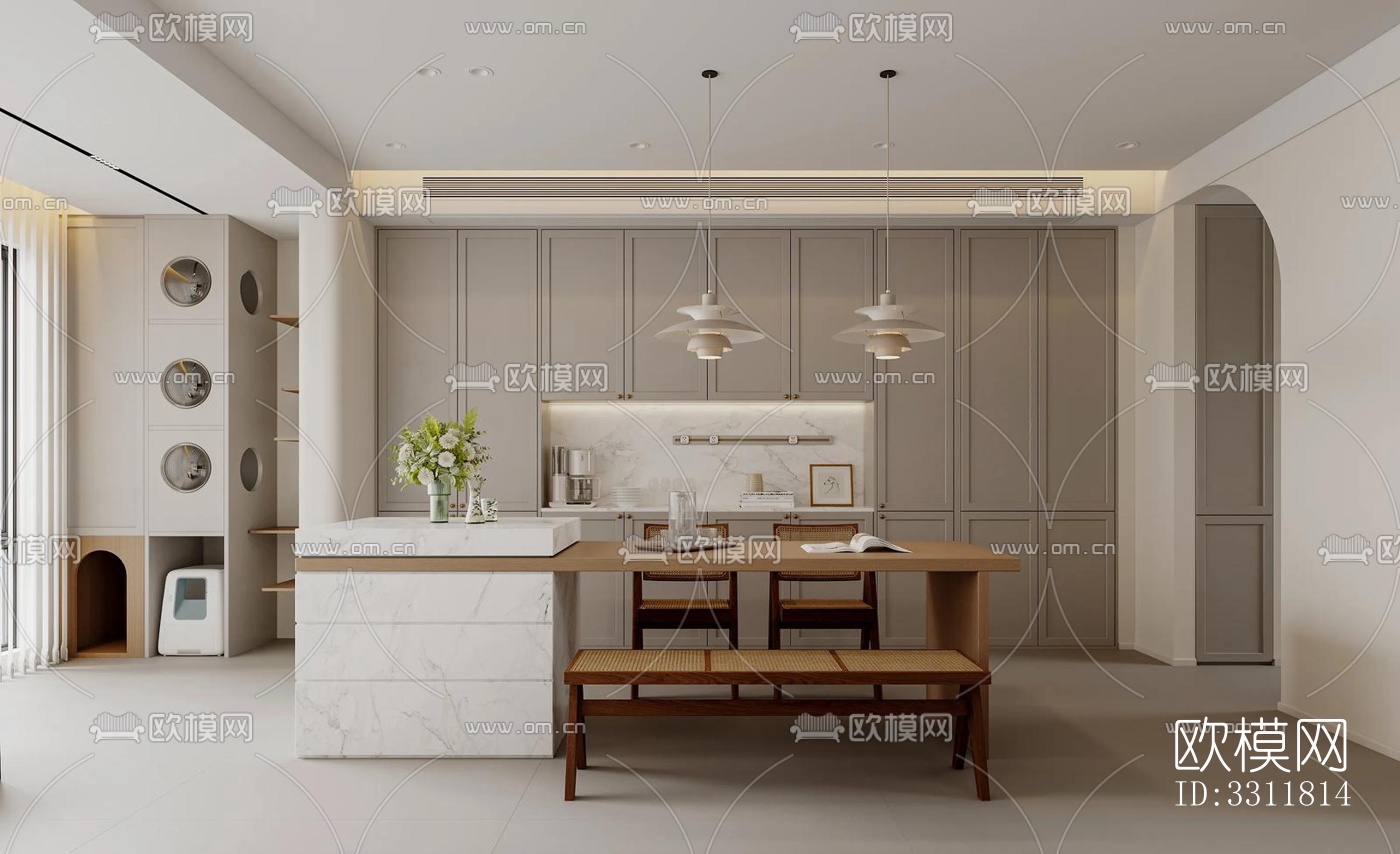 现代客餐厅效果图下载（渲染图3）