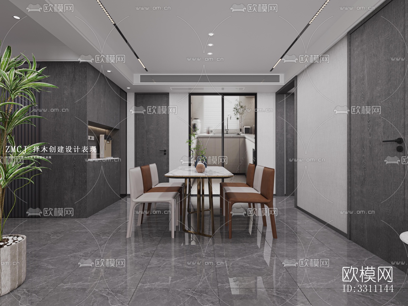 现代客餐厅效果图下载（渲染图4）