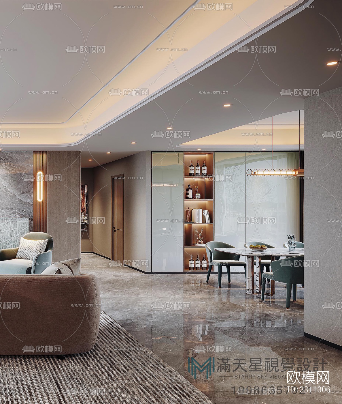 现代客餐厅效果图下载（渲染图3）