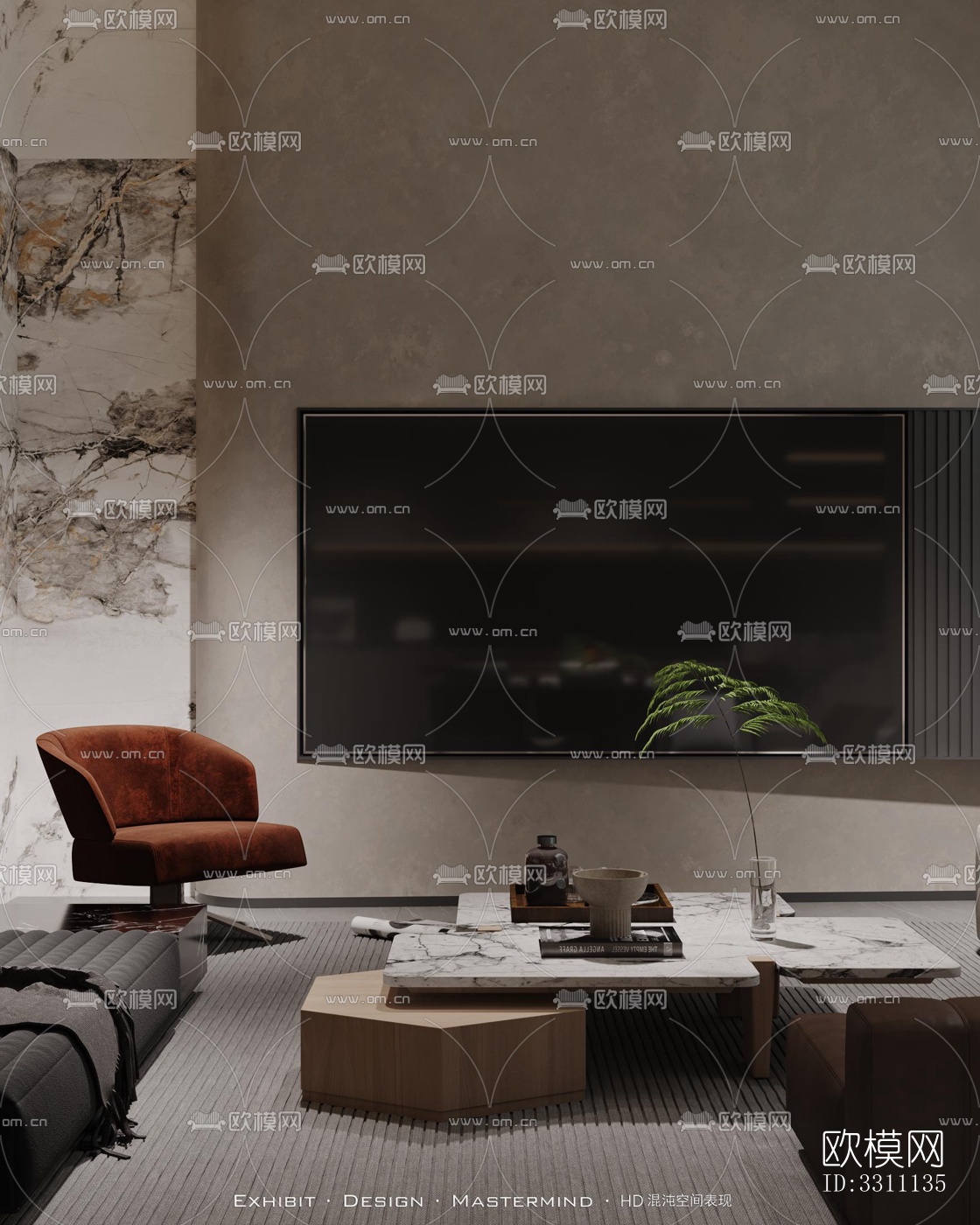 现代客餐厅效果图下载（渲染图1）