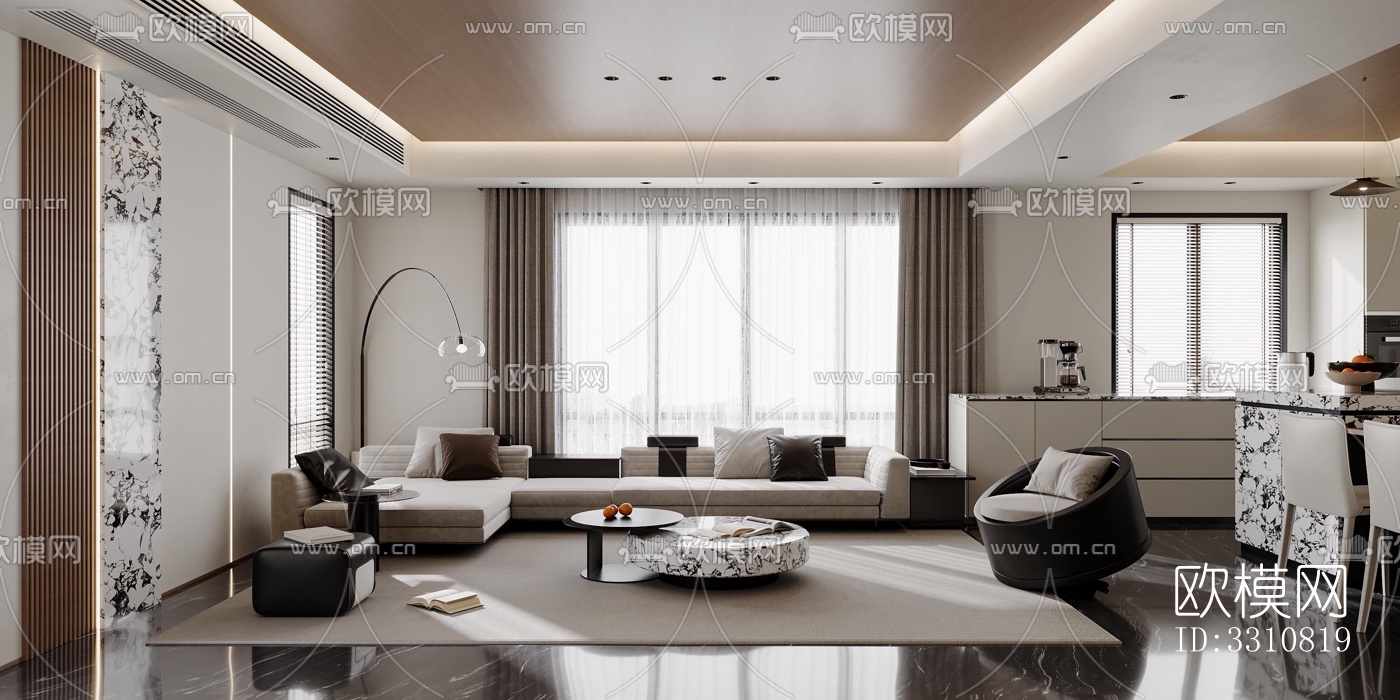 现代客餐厅效果图下载（渲染图3）