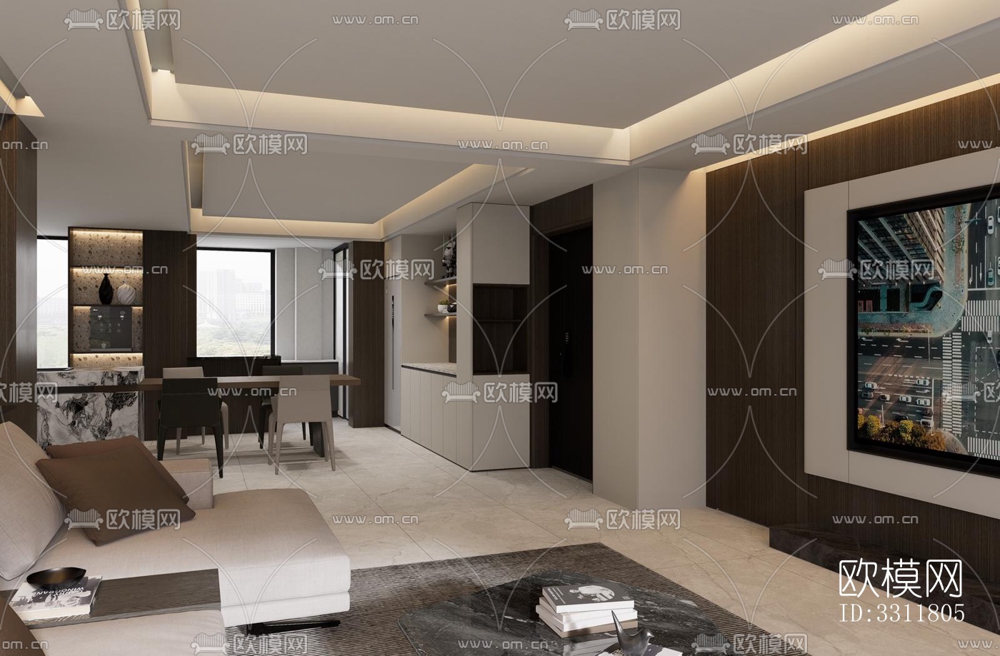 现代客餐厅效果图下载（渲染图5）