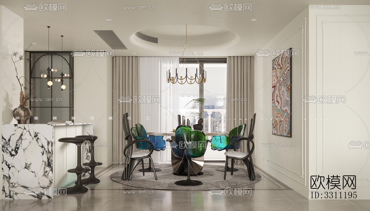 现代客餐厅效果图下载（渲染图6）