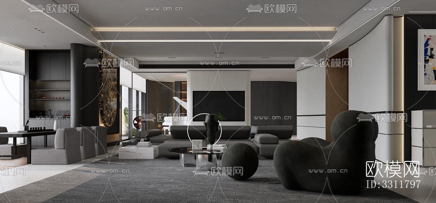 现代客餐厅效果图下载（渲染图8）