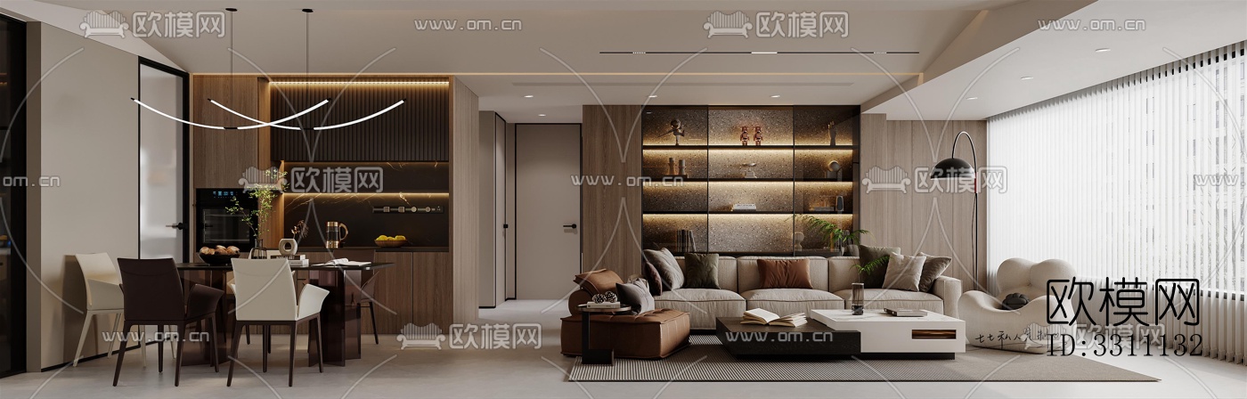 现代客餐厅效果图下载（渲染图6）