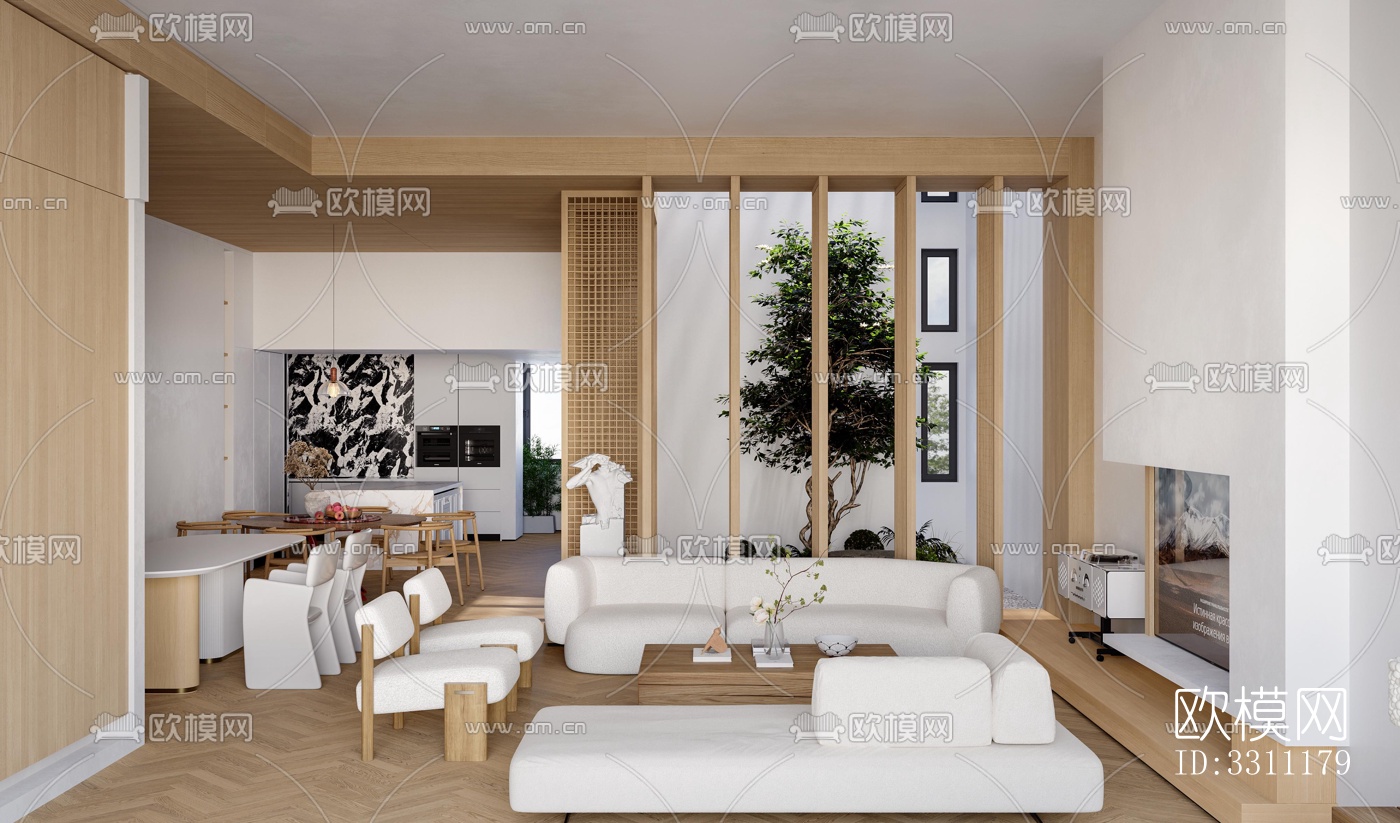 现代客餐厅效果图下载（渲染图1）