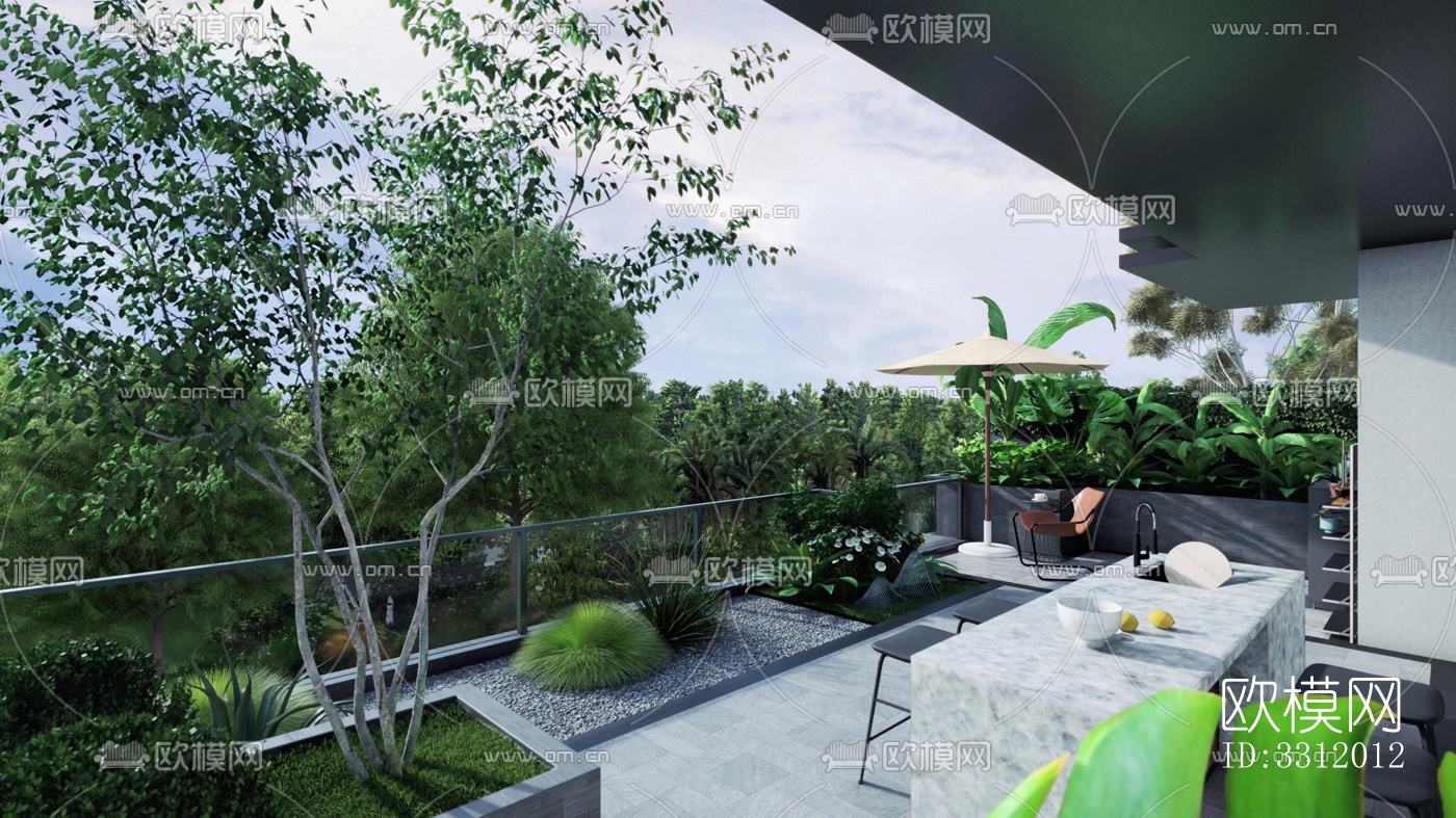 现代阳台花园效果图下载（渲染图1）