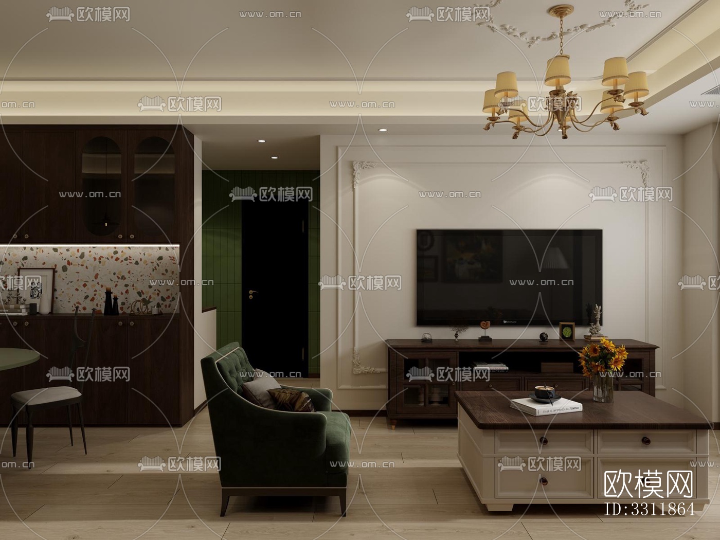 现代客餐厅效果图下载（渲染图2）