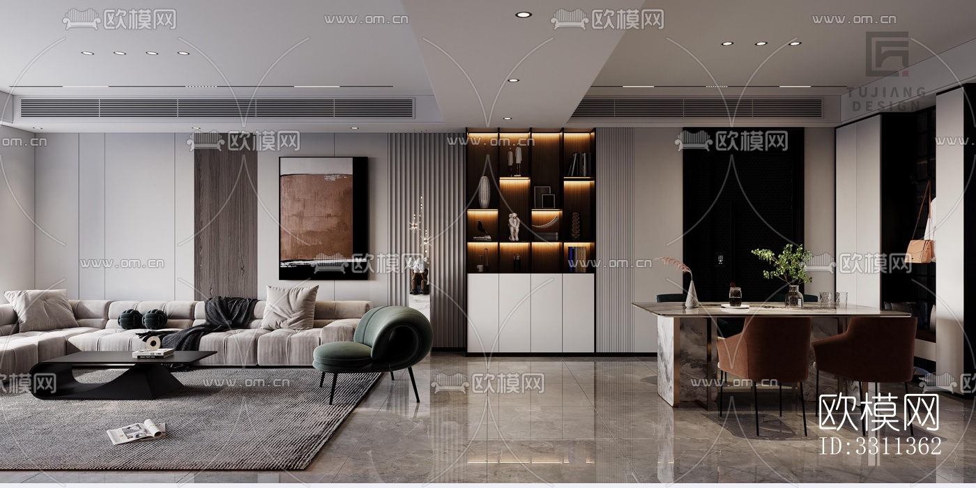 现代客餐厅效果图下载（渲染图3）