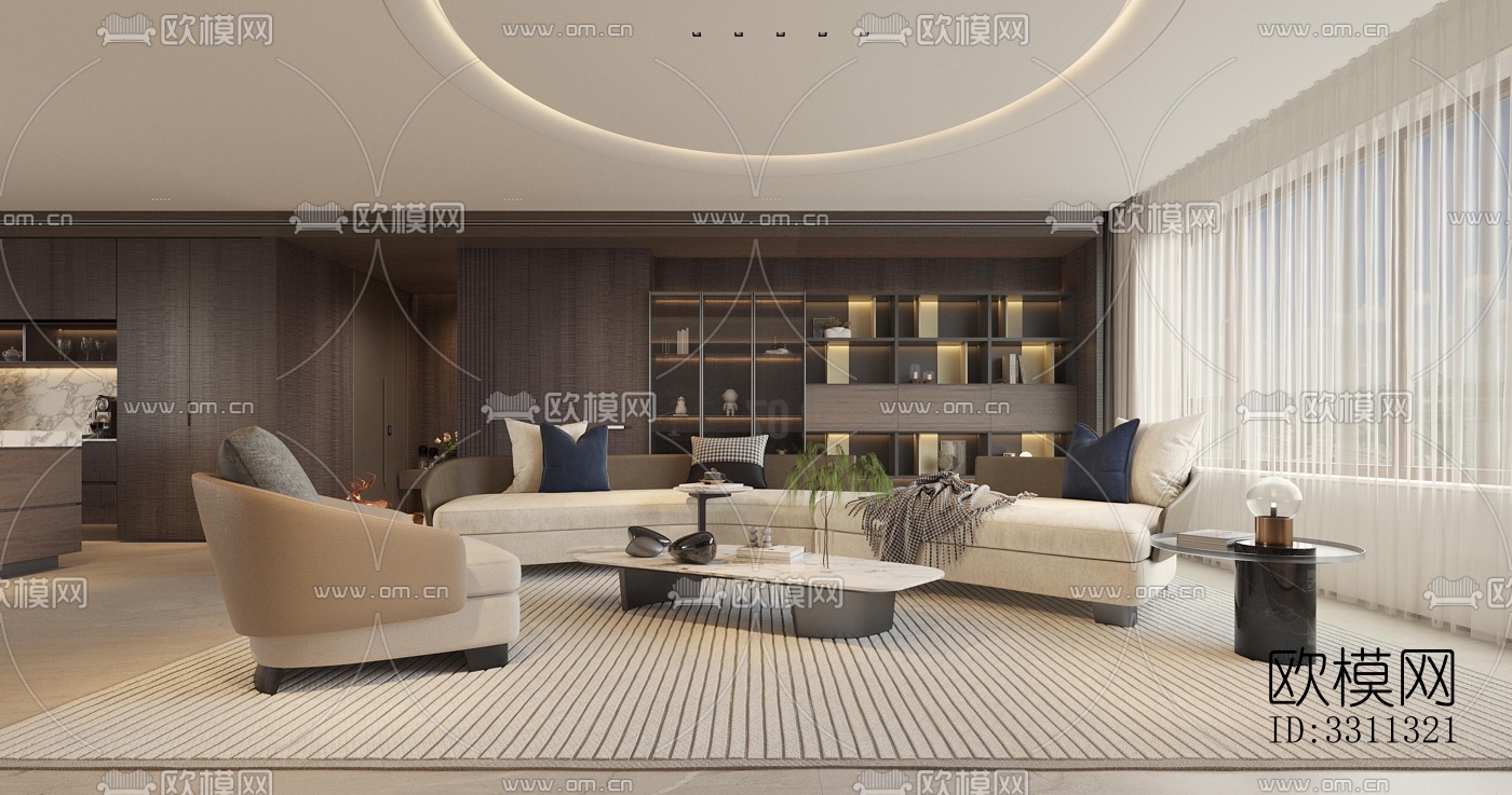 现代客餐厅效果图下载（渲染图6）