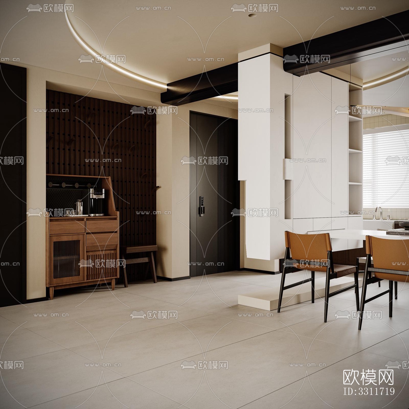 现代客餐厅效果图下载（渲染图1）