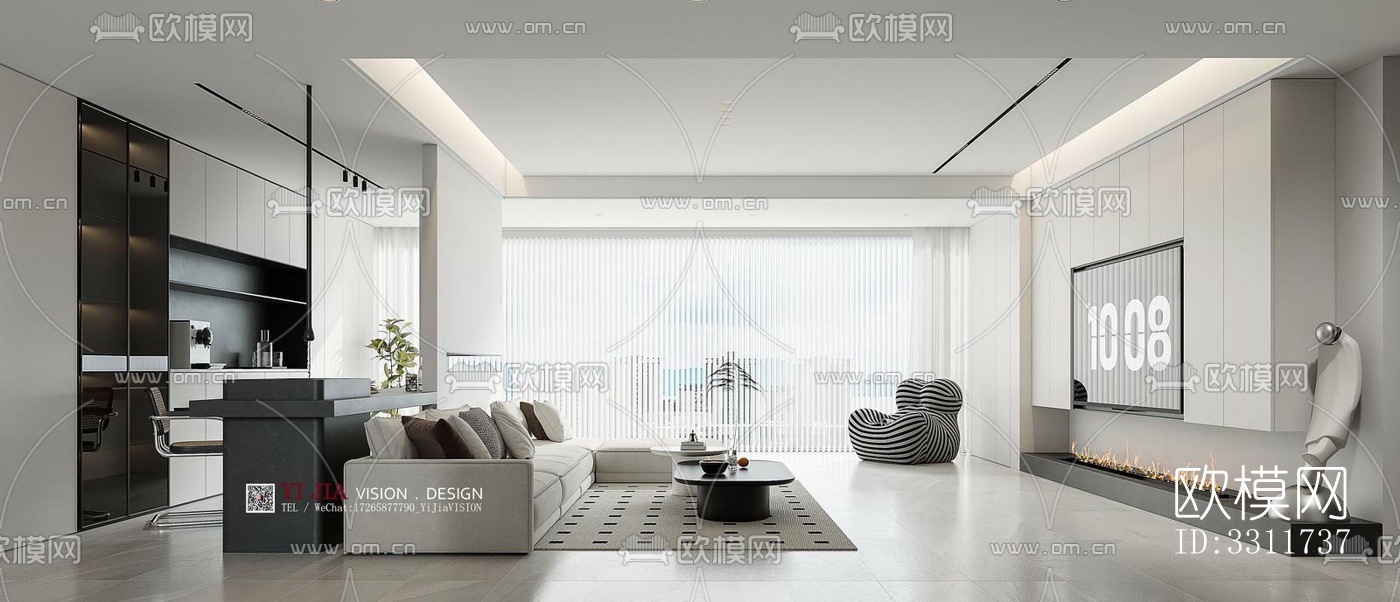 现代客餐厅效果图下载（渲染图1）