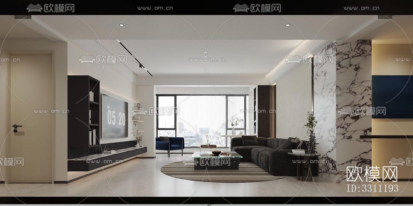 现代客餐厅效果图下载（渲染图1）