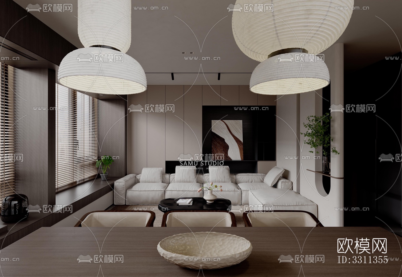 现代客餐厅效果图下载（渲染图1）