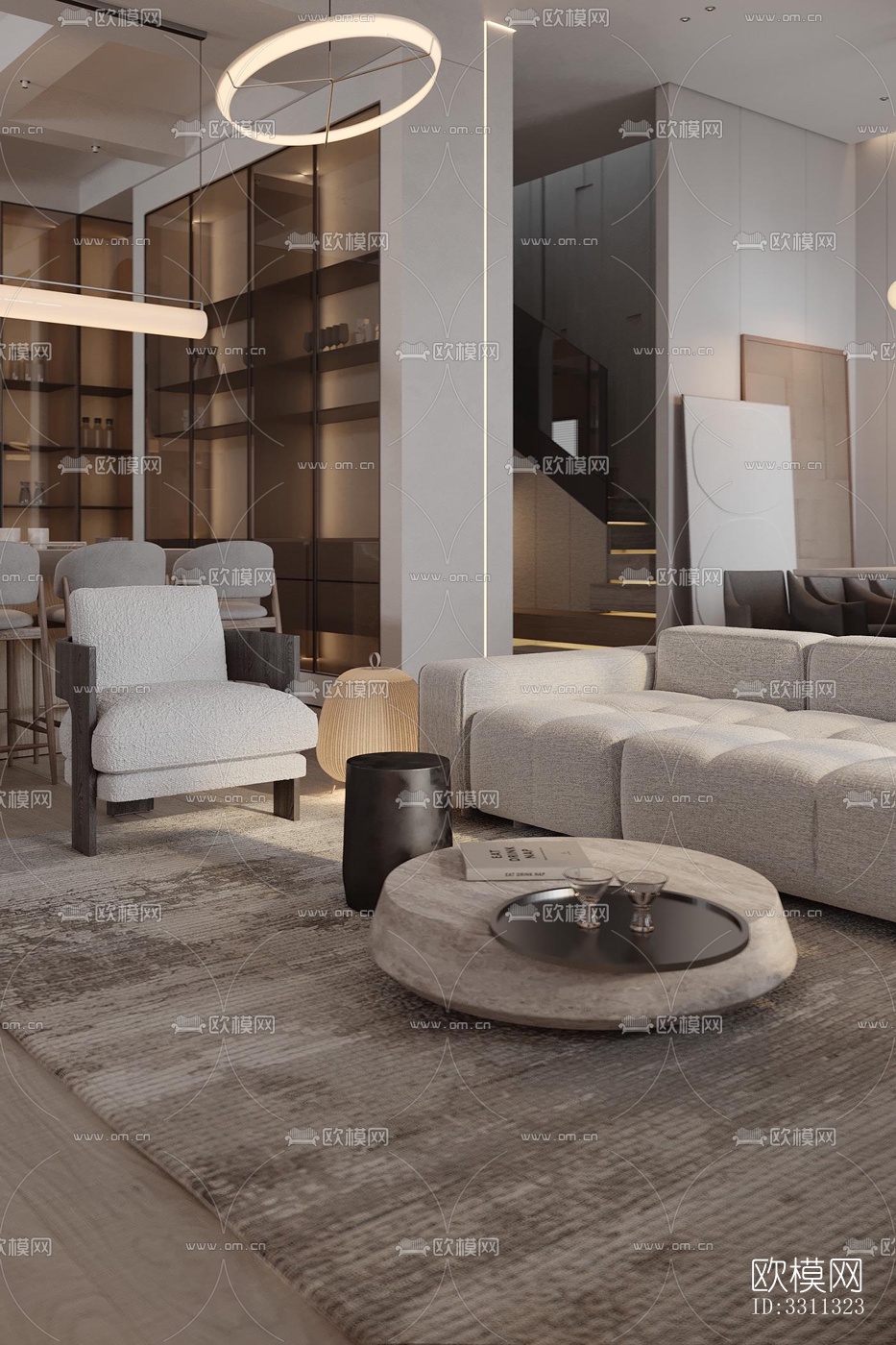 现代客餐厅效果图下载（渲染图4）