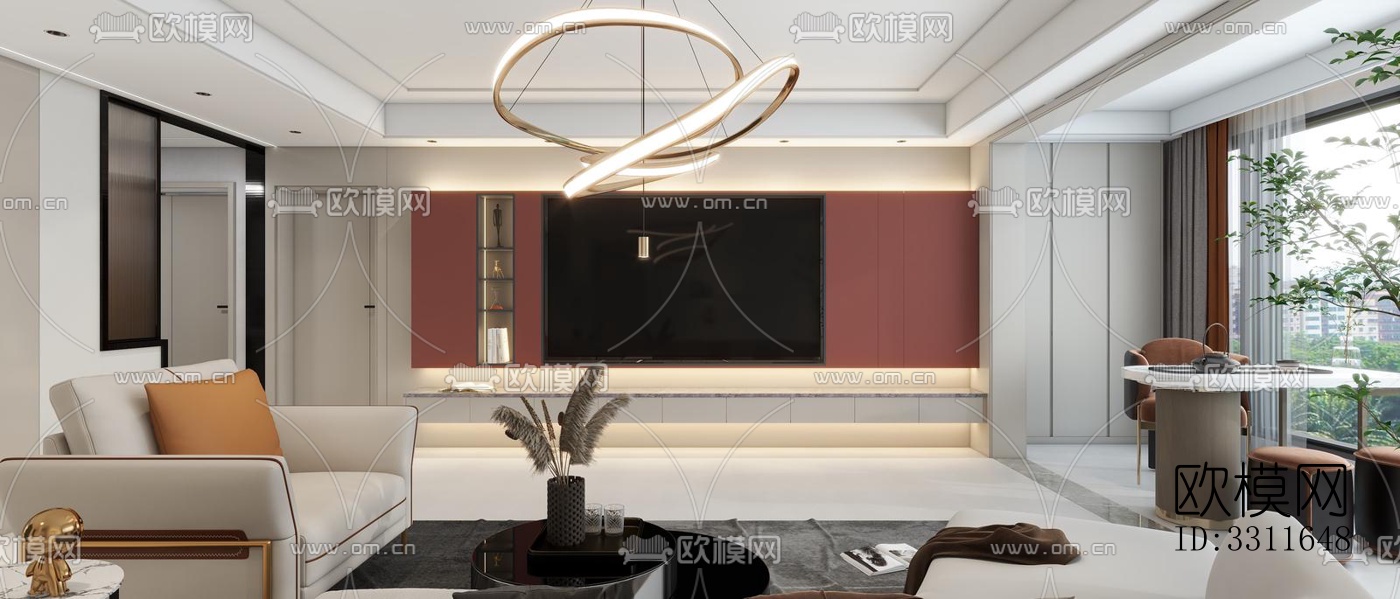 现代客餐厅效果图下载（渲染图5）