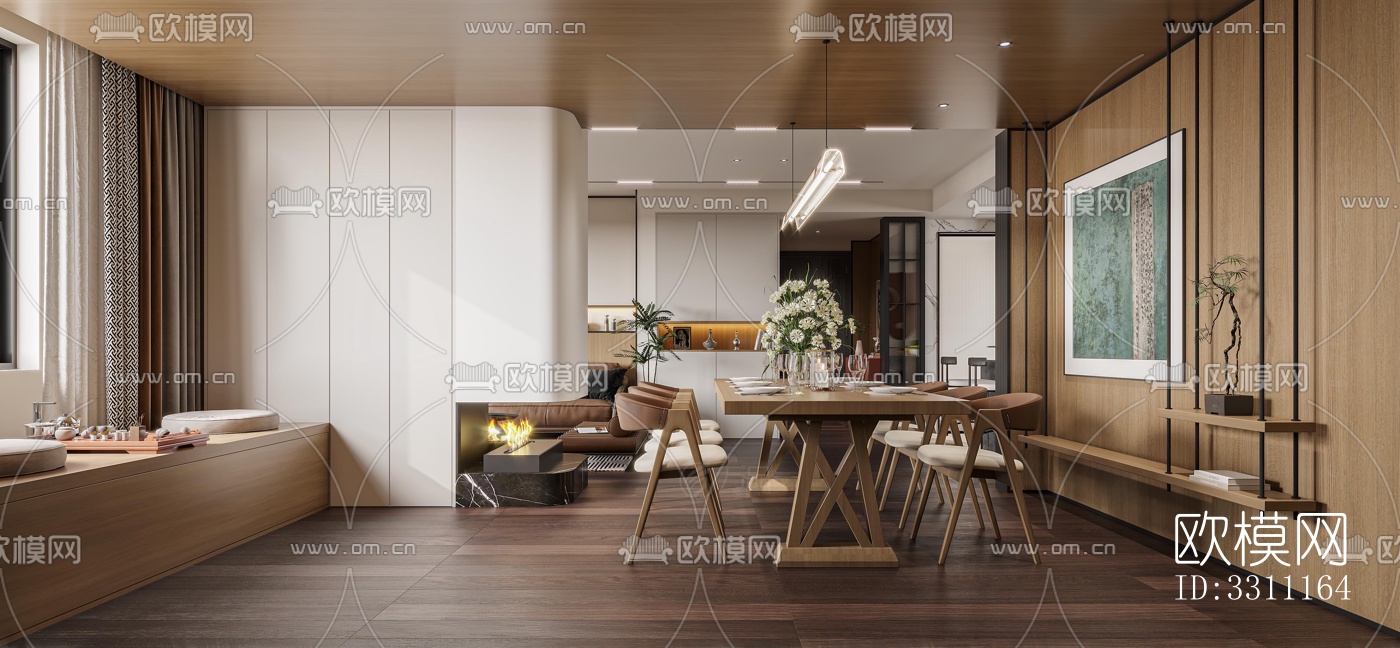 现代客餐厅效果图下载（渲染图5）