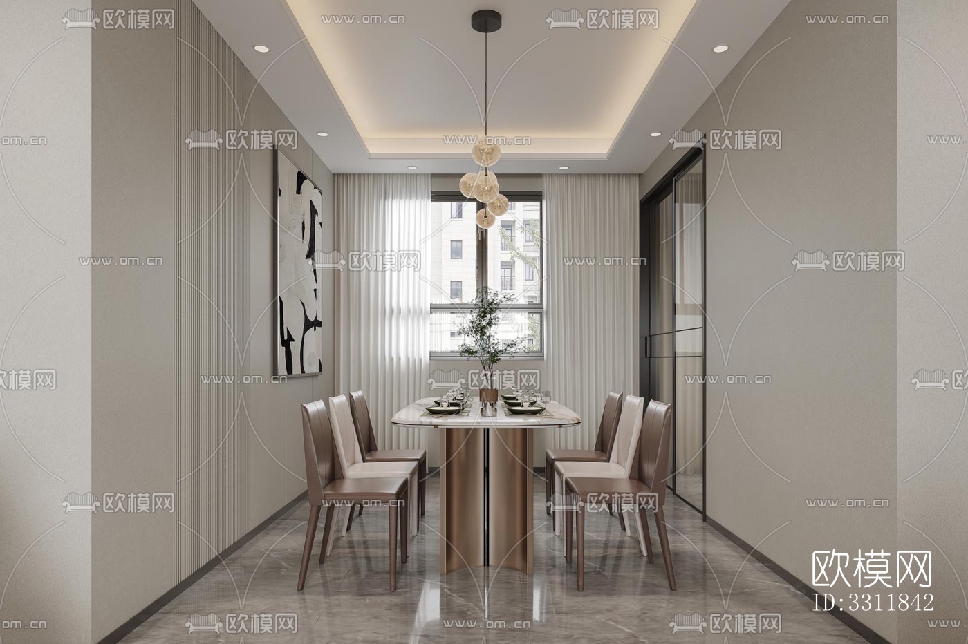 现代客餐厅效果图下载（渲染图1）