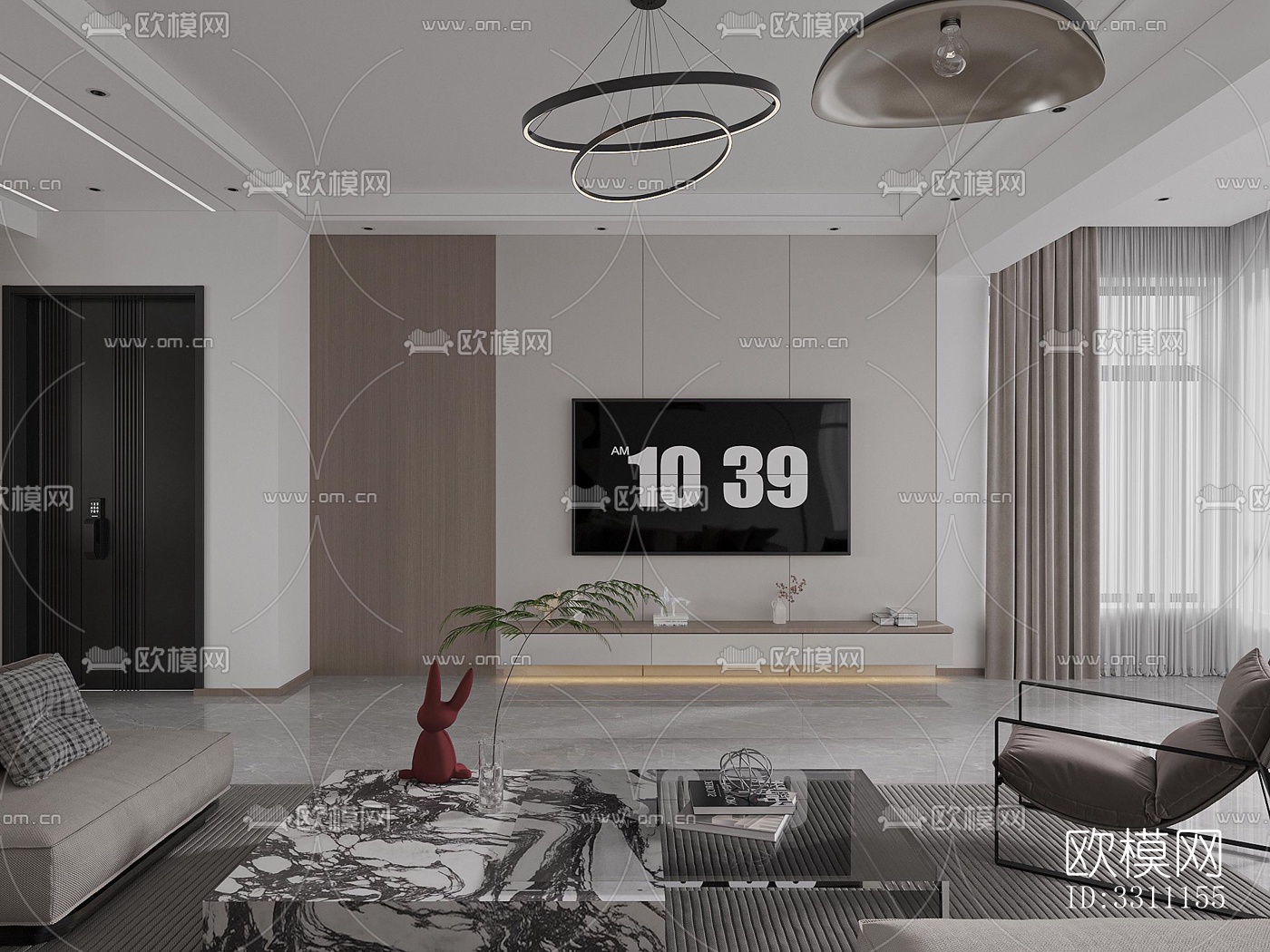 现代客餐厅效果图下载（渲染图1）