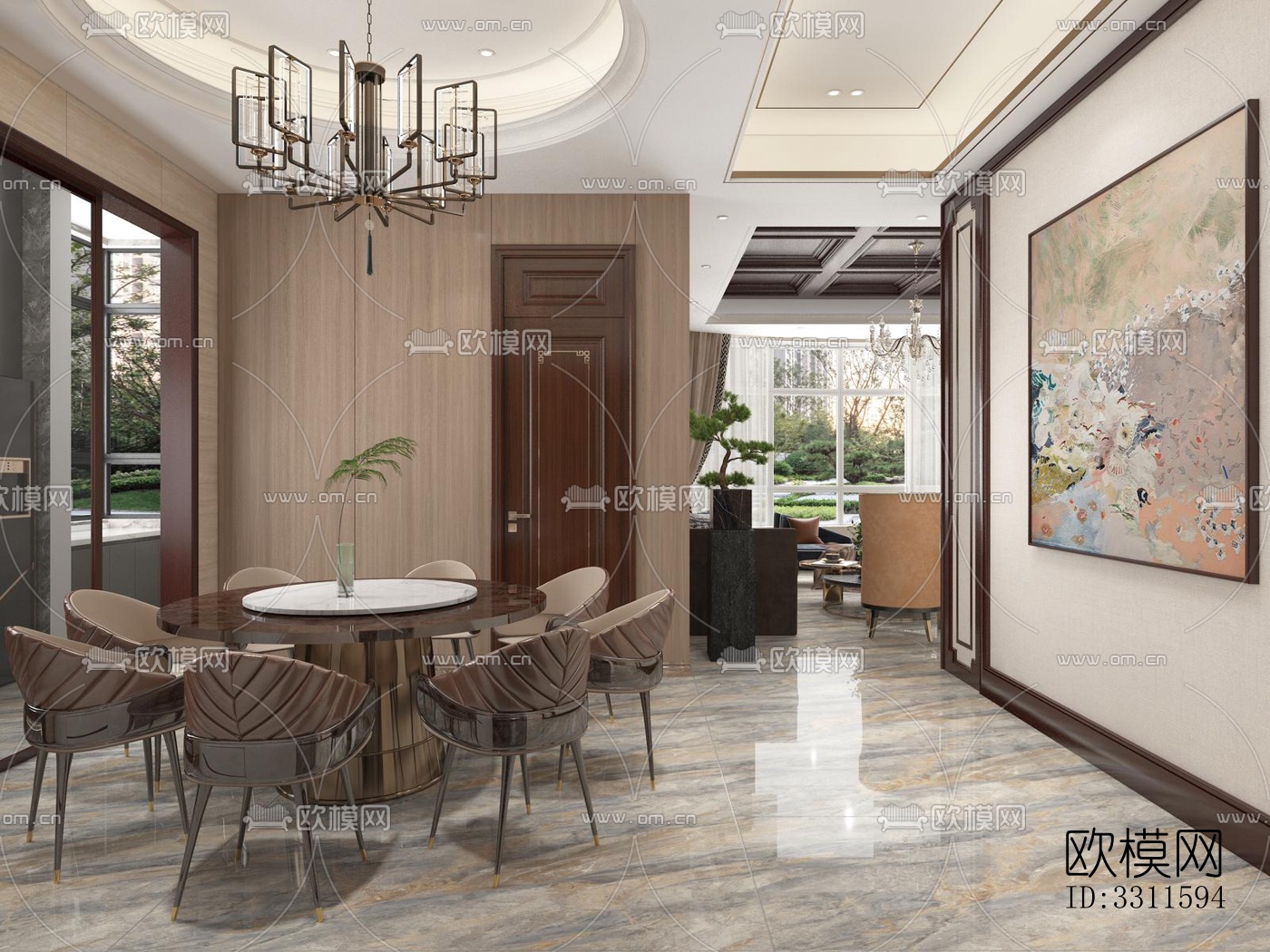 现代客餐厅效果图下载（渲染图4）